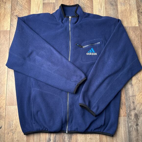 Vintage 90s Y2K Adidas Fleece Jacket Mens XL Blue Athletic Training Fitness 5033 - Picture 1 of 13